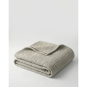 The Fleece Company Grey Muslin Cotton Throw Blanket 130x150cm Gauze Textured